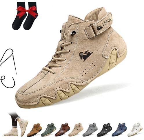 Bottes Hautes En Daim Faites À La Main Italiennes Chaussures Beck for Hommes Baskets Décontractées Imperméables En Daim Bottines D'extérieur Antidérapantes Et Respirantes Pieds Nus(Kaki,42 EU)