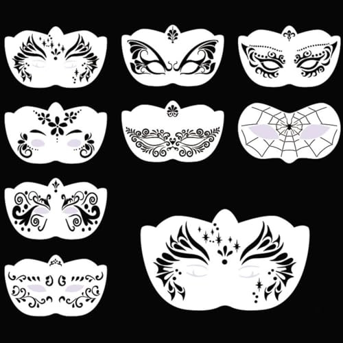 KARLOR 8 PCS Gesichtsbemalung Schablonen Wiederverwendbar Face Painting Stencils Gesichtsmalerei Vorlage aus Polyesterharz für Gesicht Makeup Tattoo 20 x 12 cm