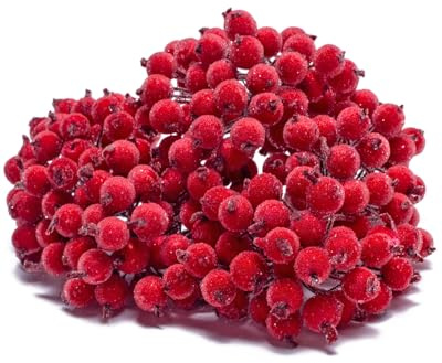 Pextian 240 PCS Red Artificial Berries, Frosted Berries for Holly Christmas Wreath Making Supplies, Artificial Berries for Home DIY Decoration