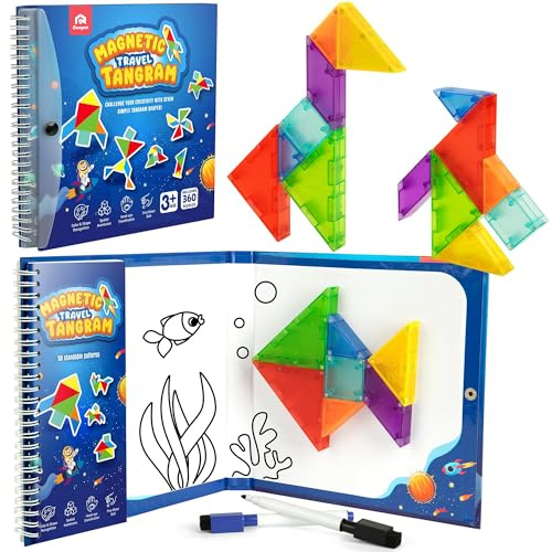 Coogam Magnetic Travel Tangram Pussel, Road Trip Tango Pussel Mönster Block Form Pusselböcker med 360 utmaningar, pedagogisk leksak present för barn vuxna