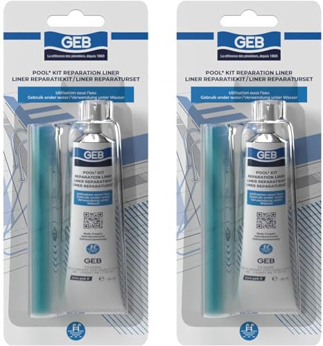 GEB Kit Réparation Liner de Piscine, Spa et jaccuzzi gonflables, bouées, Matelas pneumatiques - répare même sous l'eau Les déchirures, coupures et Trous (Lot de 2)