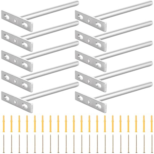 APACALI Lot de 10 supports d'étagère flottants de 150 mm, supports d'étagère invisibles, très résistants, supports d'étagère cachés pour décoration murale, argenté