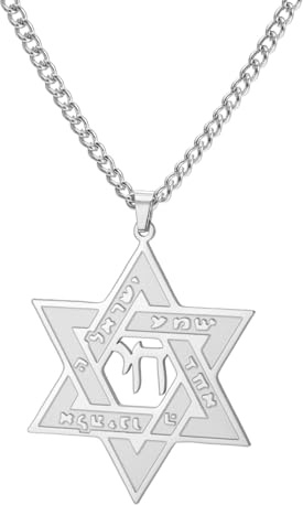 EUEAVAN Collier étoile de David Chai Collier pendentif Chai juif hébreu Kabbale Amulette Bijoux juifs chrétiens Hexagramme Hanoukka Cadeau femmes hommes (argent)