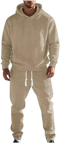amropi Trainingsanzug Herren Jacquard Jogginganzug Kapuzenpullover und Jogginghose Sportbekleidung Khaki, 3XL
