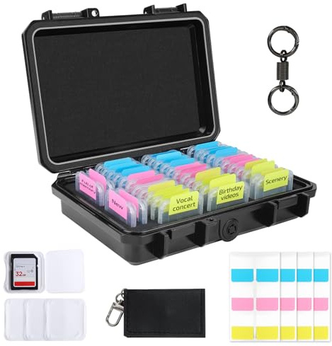 Micscrew 36 Steckplätze Speicherkartenkoffer-36 Transparente Kartenetui-60Visuelle Haftnotizen, Wasserfeste Anti-Schock Anti-Staub SD Kartenhalter Lagerung, SD Kartenetui für Kamera Speicherkarte