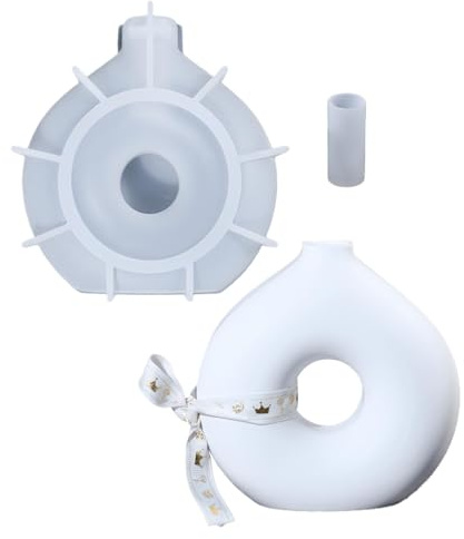Vaso in ceramica bianca – Vaso da fiori in ceramica a forma di ciambella, stampo per piante in silicone a forma di ciambella, stampo per vasi di fiori in silicone, stampo per vasi di fiori