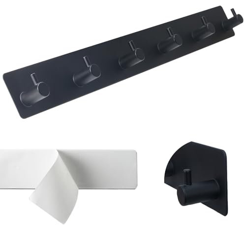 NAHUAA 1 Stück Garderobenhaken Edelstahl Kleiderhaken Wand Hakenleiste Garderobenleiste Garderobe Wandhaken mit 6 Haken für Schlafzimmer Bad Küche(Schwarz)