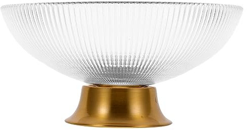 MAGICLULU Plateau à Fruits Rayé Transparent Petit Format Socle Métallique Plateau De Service Surélevé Design Moderne Adapté Aux Apéritifs Et Réceptions Pour Table Basse