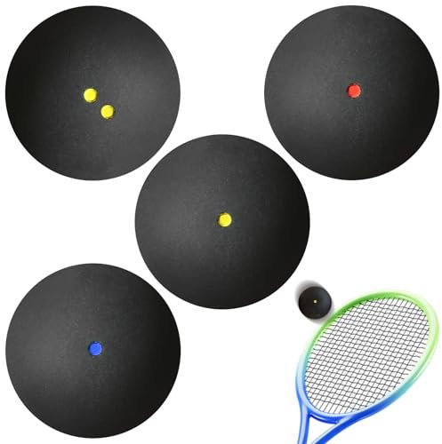 WIYETY 4 Stück Squash Bälle: High Bounce Squash Ball, Offizielle Wettkampf, Professioneller Squashball für Anfänger, Wettbewerb und Training(Doppelgelb Punkte, einzelne Gelbe Punkte, einzelne Rote Pun