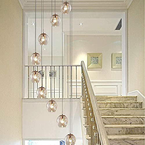MSGIRVLZL Lustre D'Escalier de Pavillon En Duplex de Villa Lustre Multi-Boules de Verre Lustre Long Pour Salon Lustre Minimaliste Moderne Lustre de Ménage Européen Lustre de Restaurant Créatif de Mode