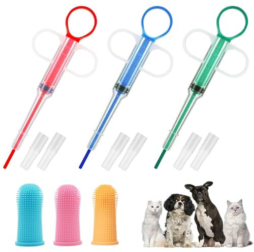 ElevaPulse Tablettengeber für Katzen und Hunde - 6er Set mit Pill Assist Katze, Medikamenten Spritze und Fingerzahnbürsten für Haustierpflege