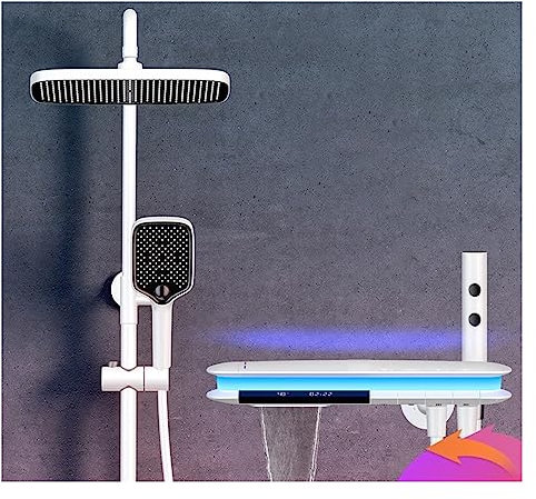Panneau de douche, LED numérique bain douche ensemble salle de bain chaud froid mélangeur système de douche baignoire murale pluie bain robinet thermostatique atmosphère lampe robinet(JPD204 Thermosta