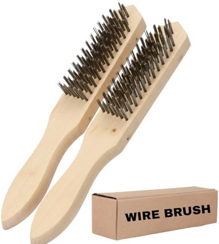 Steel Wire Brush Pack of 2 - Beechwood Handle Wire Brushes - Heavy Duty Steel Bristle Cleaning Brush for Rust, Paint & Welding Slag Removal - Durable Metal Cleaning Tool