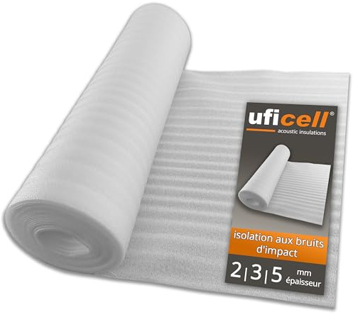 Laminat Trittschalldämmung uficell® ULTRA PE-Schaum - Stärke 5 mm - Trittschalldämmung für Laminat und Parkettböden - Dichte: 20 kg/m² (50 m² | 2 Rolle)