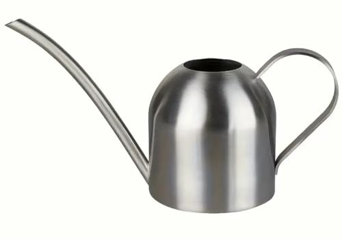 Small Indoor Watering Can, 500ml, Polished Stainless Steel, For Houseplants Contemporary Metal Design With Narrow Spout And High Handle (Silver)