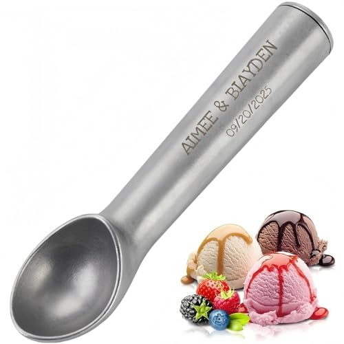 ZZTINGC Personalisierter Hochleistungs-Eislöffel Aus Metall, Kekslöffel Mit Geschnitztem Namen, Professionelles Küchenwerkzeug Für Gelato/Keksteig/Melone(Silver)