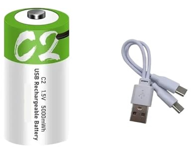1.5V 5000mWh C Size LR14 Li-po Rechargeable Battery Type-C Ultra-Fast Charging for Flashlight Gas Cooker Electronic(1Battery 1cable)