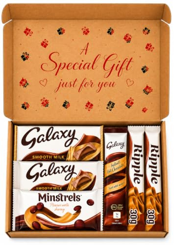 Sweetie Gifts Chocolate Treat Box – Assorted Galaxy Chocolate Selection Gift Hamper, Letterbox Friendly, Includes Smooth Milk, Minstrels & Hot Chocolate, Gift for Women, Men - Kids