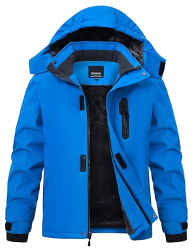 Buyboxs Winter Coat for Youth Boys Warm Fleece Zip Pockets Water Proofing Ski Jackets for Kids Hooded Thermal Outdoor Jacket Teens Blue XL (14-16)