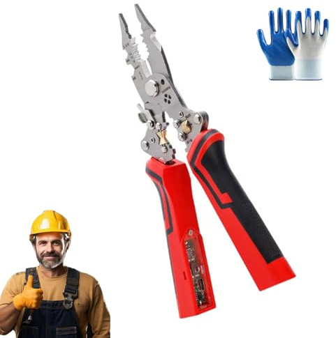 16 in 1 Wire Stripper Twister for Cutting and Pulling Wires,Cable Scissors,Voltage Tester Pliers, 12v to 250v Live,Folding Stylus Screwdriver Wire Stripper,for Wire Cutting Stripping Crimping (Red)