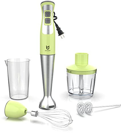 Utalent Immersion Hand Blender, 5-in-1 8-Speed Stick Blender with 500ml Food Grinder, BPA-Free, 600ml Container,Milk Frother,Egg Whisk,Puree Infant Food, Smoothies, Sauces and Soups - Green