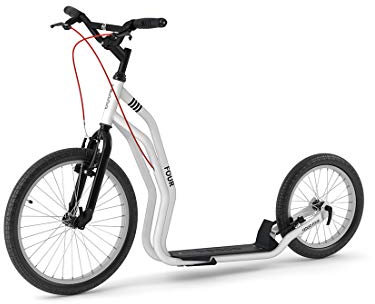 YEDOO Four Tretroller - bis 150 kg, Kickscooter mit Luftreifen 20/16 - Dogscooter für Erwachsene, Cityroller mit Ständer und verstellbarem Lenker, weiß