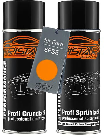 TRISTARcolor Autolack Spraydosen Set für Ford 6FSE Electric Orange Perl/Orange Electric Perl Grundlack Basislack Sprühdose 400ml