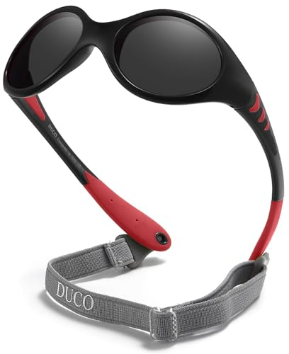 DUCO Kinder Sonnenbrille Polarisierte Sportbrille TPEE Flexibeles Gestell für Baby Mädchen oder Junge 0-24 Monate K012 (Black)