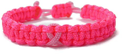 HanseCharms-Zierliches Paracord Armband Verstellbar-Brustkrebs Bewusstsein-Rosa Schleife-Ribbon-Breast Cancer Awareness Armband-Neon Pink