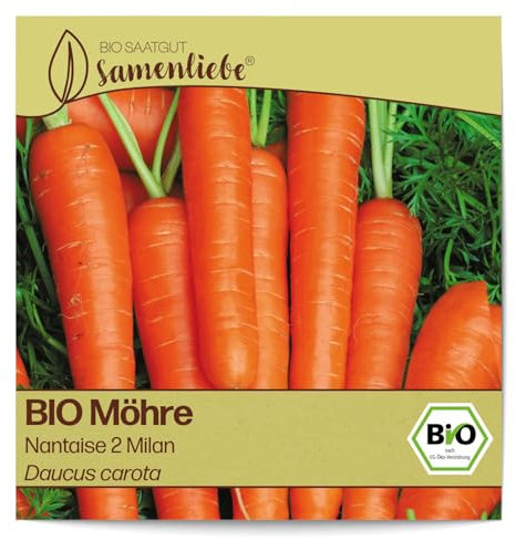 Samenliebe BIO Möhren Samen Nantaise 2 Milan süße und saftige Karotte orange 800 Samen samenfestes Gemüse Saatgut für Gewächshaus Freiland und Balkon BIO Gemüsesamen