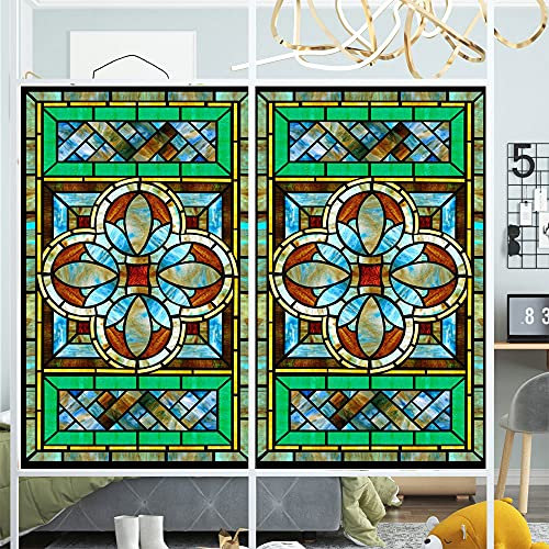 Fensterfolie, Sichtschutz, bunt, Buntglas, statisch haftend, kein Kleber, Kirchenstil, Fensteraufkleber, UV-blockierende Hitzeregulierung, Fensterverkleidungen für Zuhause/Büro, 35 x 70 cm