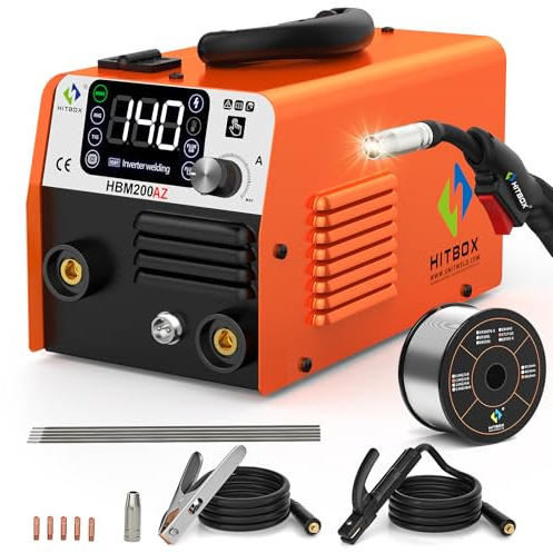 HITBOX 140A Mig Welder Machine 110v 3 in 1 Flux Core Welding/Lift TIG/Stick Gasless Wire Maquina de Soldar Upgraded Handheld Welder Gun Welding Kit High-End Chip with IGBT Inverter LED Display