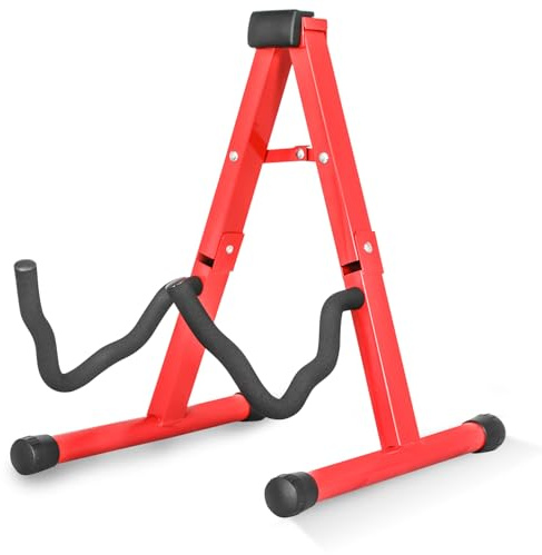 5 CORE Guitar Stand A Frame w Soft Foam Arms Non-Slip Rubber Support for Acoustic Electric Bass Guitar Ukulele & Banjo Stand (Red)