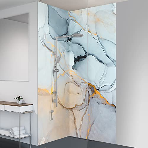 yourplate Duschrückwände individuelle Größe (Saphirgold) | 3mm Aluminium Verbundplatte, exklusives Design, einfache Montage, geringes Gewicht, fugenlos, wasserdicht, pflegeleicht
