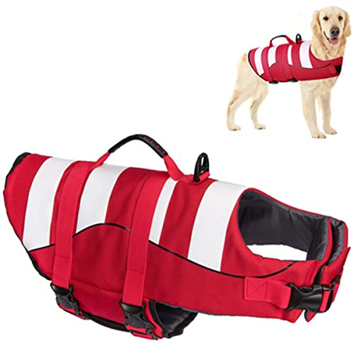 Gilets de Sauvetage pour Chiens Gilet de Flottaison Animaux Réglable,Gilets de Flottaison pour Animal de Compagnie avec Souple Poignée Pet Life Jacket(Rouge,M)