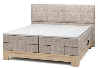 DomiMeble Boxspringbett Elza - elektrische Regulierung der Schlafposition, Doppelbett - massiver Eichenrahmen - Polsterbett (Salvador 1, 140 x 200 cm Schlafbereich)