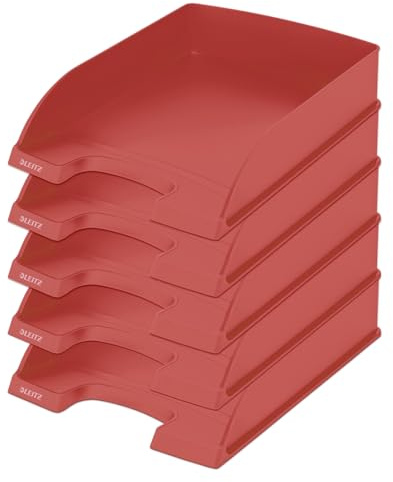 Leitz Briefablage A4, 5er Pack, stapelbare Ablagefächer, Blauer Engel, Recycle-Sortiment, Rot, 52275020