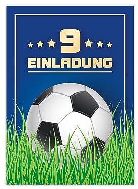 Limonia 12 Einladungskarten zum 9. Kindergeburtstag Fußball Einladung Geburtstag Mädchen Kinder Jungs Jungen Boys Fussball Turnier blau