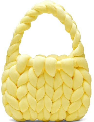 Alzoear Handgewebte Tragetaschen für Damen, grobes Garn, Strick, Umhängetasche, handgefertigt, geflochtene Geldbörse, gelb, Medium