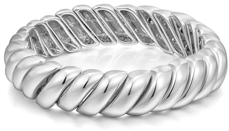 FAMARINE Silver Chunky Bangle Bracelet, Stretchable Elastic Bracelet for Women Men