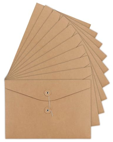 10 Stück A4 Dokumententasche Präsentationsmappe Mappen Pappe Aktenordner Sammelmappe Kraftpapier Umschläge Organisation mit Externe Taste Wickeldichtung Design Brieftasche Umschläge für Büro Schule