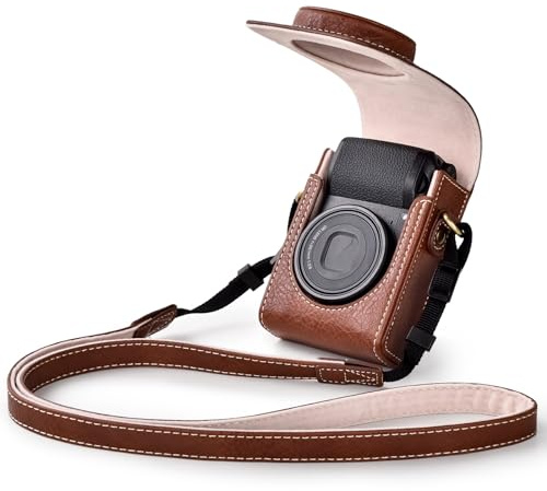Rieibi Funda de cámara para Sony ZV1F/ZV1/Ricoh GR IIIx/Ricoh GR IV III/Fujifilm X-Half/X-HF1/Panasonic LX9 LX10 LX15/Canon G7X III/G7X II/SX740 HS - Bolsa para cámara con Correa - Café
