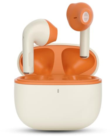 Avantalk Clan K1 - Bluetooth Auriculares Inalámbricos Semi-In-Ear con Controles Integrados, Auriculares Naranja y Beige, Diseño y Portátil