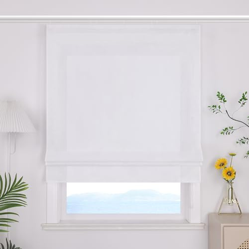 ESLIR Tenda a pacchetto con velcro, tinta unita, per cucina, soggiorno, con velcro, colore bianco, 100 x 140 cm (larghezza x altezza)