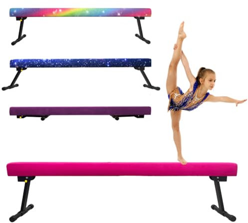 HomeSun Schwebebalken Einstellbar Faltbar Gymnastik Balance Beam High and Low Level Floor Beam Einfache Montage Gymnastikbalken 240cm Stabile Trainingsgeräte für Zuhause (Rosa, 240cm)