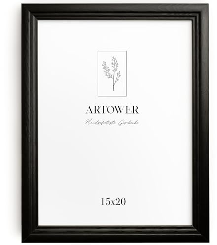 Artower® Bilderrahmen Vintage Schwarz Holz Rahmen für 15 x 20 cm | Posterrahmen Groß für Collage | Picture Frame Vintage Black Wood 15x20 cm | Retro Schmal Bilderrahmen | Schwarz Poster Rahmen