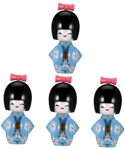 Ciieeo 4 Stück Kimono Puppen Puppe Wohnkultur himmelblau miniaturen Figuren wohnungsdeko Kimonopuppe Kimono-Puppe Mädchen Marionette Souvenir Reisen schmücken Holz