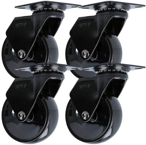 MS Beschläge moderne schwarze Möbelrolle Design-Möbeltransportrolle 360° drehbare Anschraubplatte Polyurethan Lenkrolle kugelgelagert (Ø 75mm, 4)