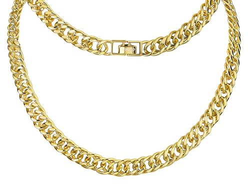 DJADEE Panzerkette Gold 750 18 Karat vergoldet, 9 mm Breite, 46 cm Länge, wasserfest, nickelfrei, hypoallergen, Geschenk