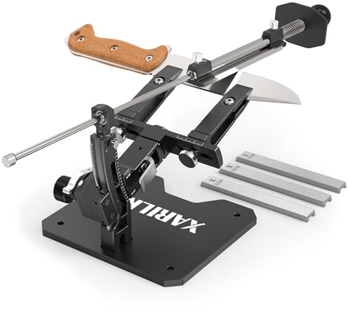 XARILK Messerschärfer-Kit, Aluminium-Profi, 3-Diamantplatten (320#, 800#, 2000#) für Jagd-Küchenmesser, Silber